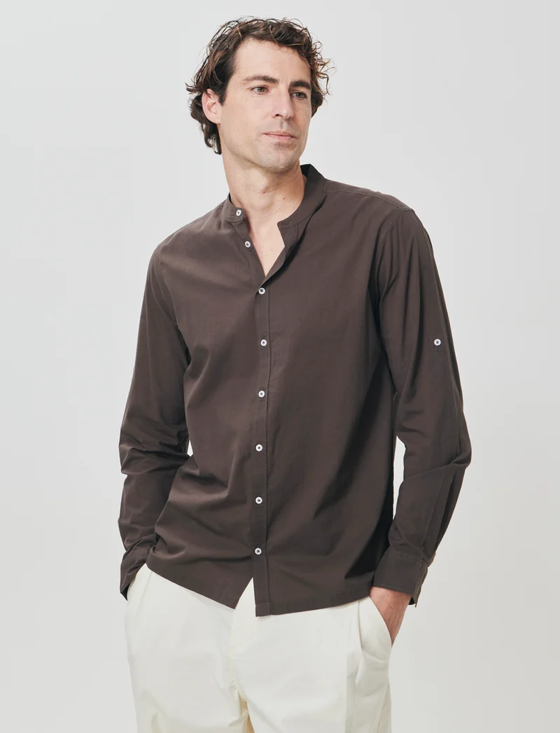 Camicia coreana in voile leggero - Moro