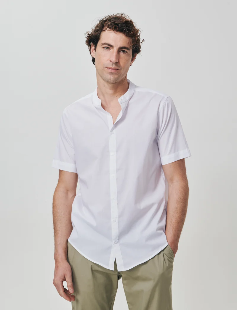 Camicia Regular Fit Easy Iron Collo Coreano - Bianco