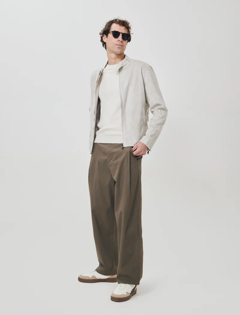 Giubbotto Scamosciato con Colletto Coreano - Beige