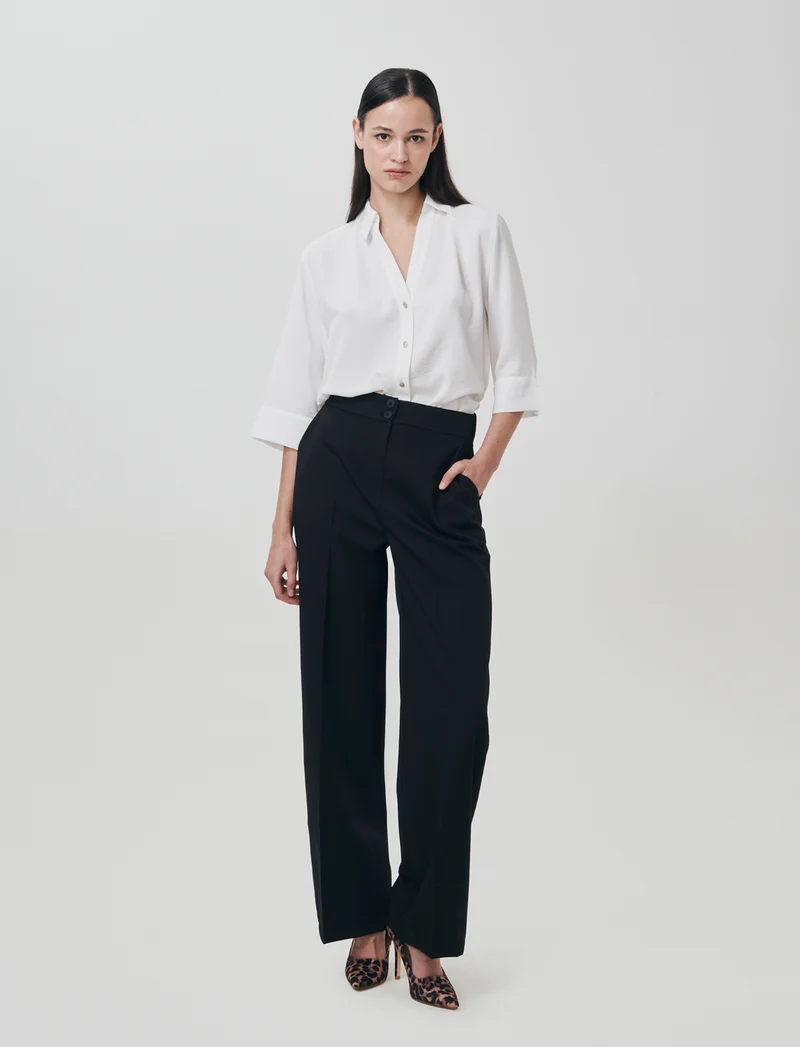 Pantalone Palazzo con Chiusura Doppio Bottone - Nero