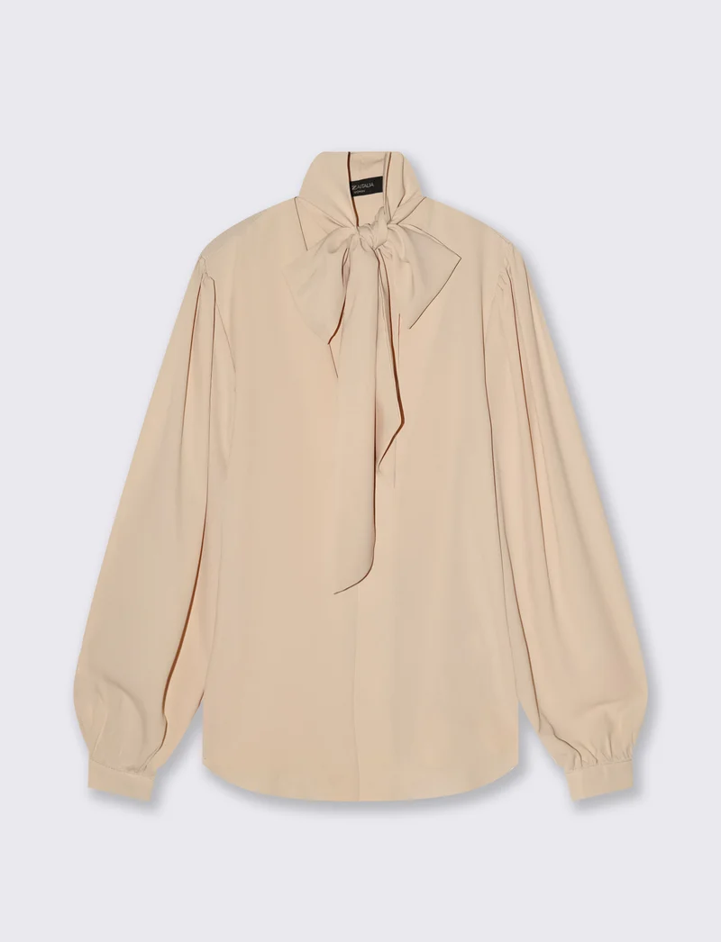 Casacca con fiocco e collo alto - Beige