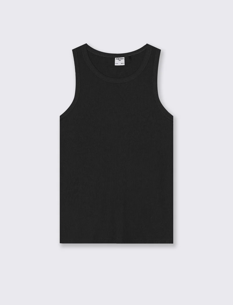 Canotta Slim Fit in Tessuto Waffle - Nero