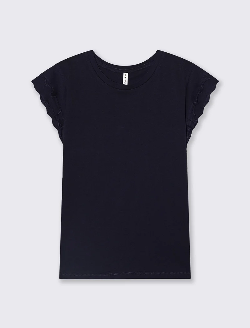 T-Shirt Mezza Manica con Rouches - Blu