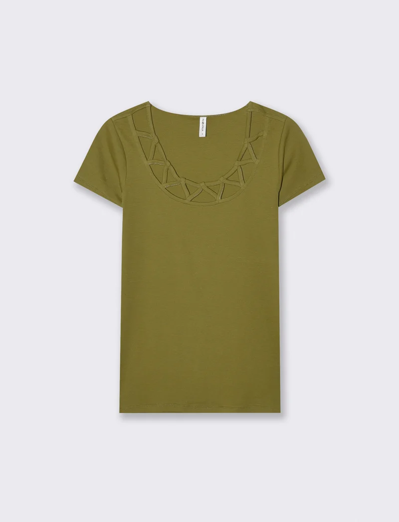 T-shirt manica corta con scollo incrociato - Verde abete