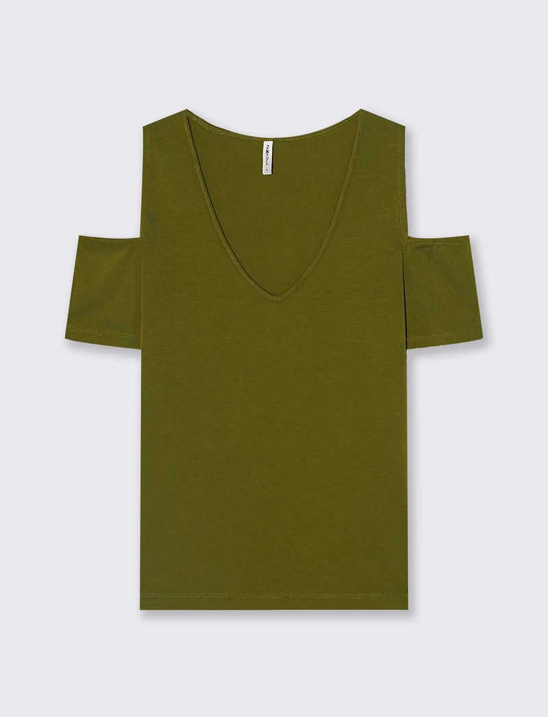 T-Shirt Scollo a V con Apertura - Verde abete
