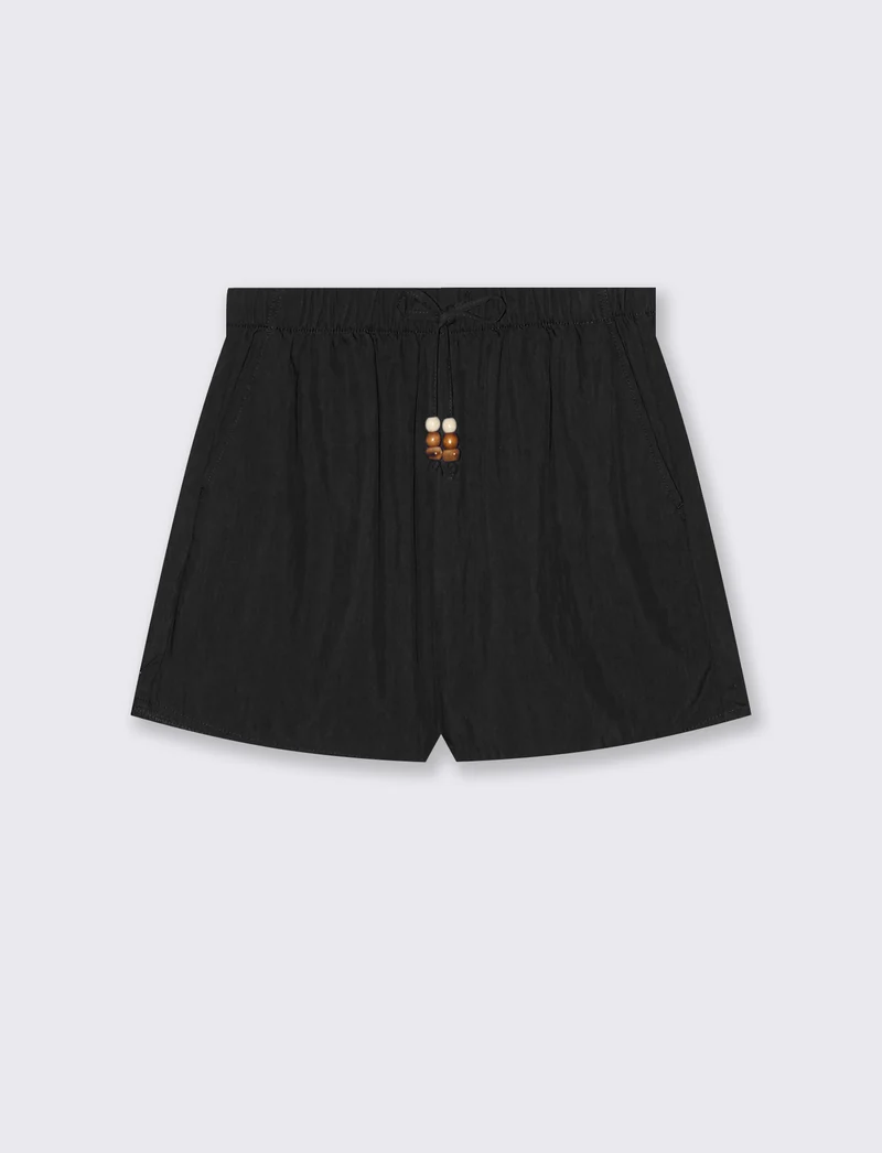 Short elasticizzati con laccetto davanti - Nero