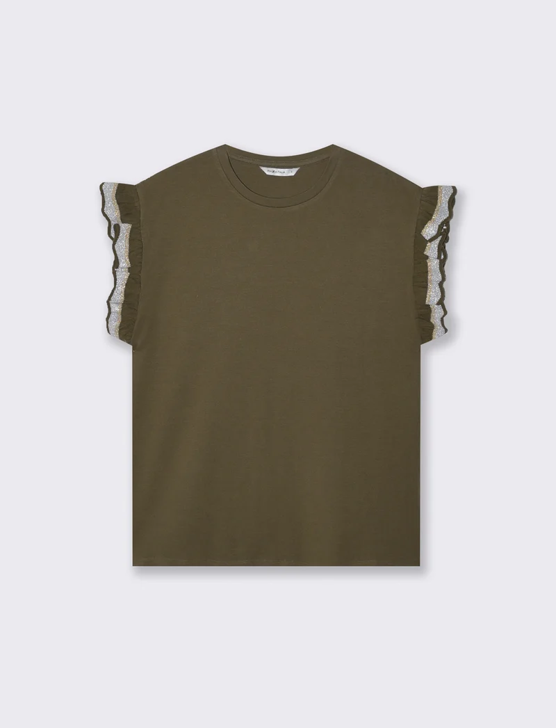 T-Shirt Mezza Manica con Rouches e Alette - Kaky 1