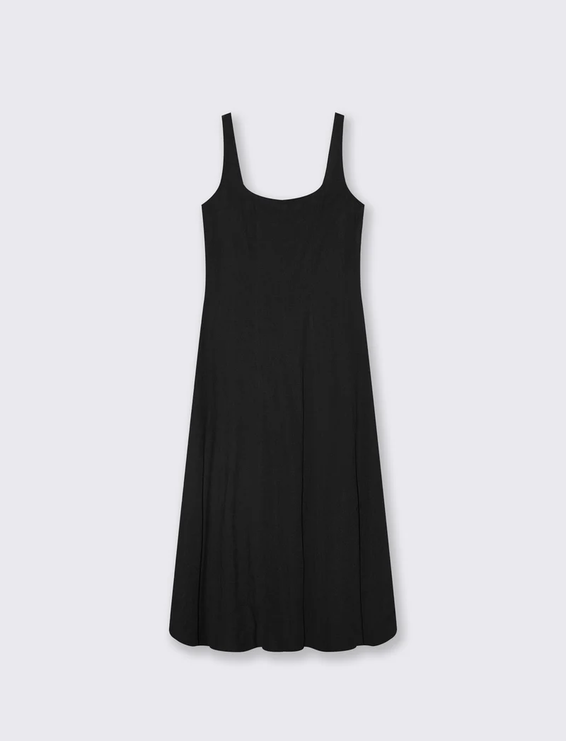 Vestito lungo smanicato con tagli e svaso - Nero