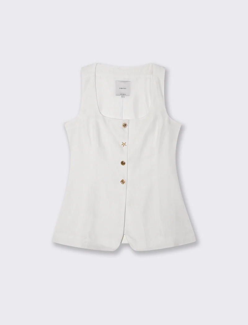 Gilet con Scollo Quadrato e Bottoni - Bianco
