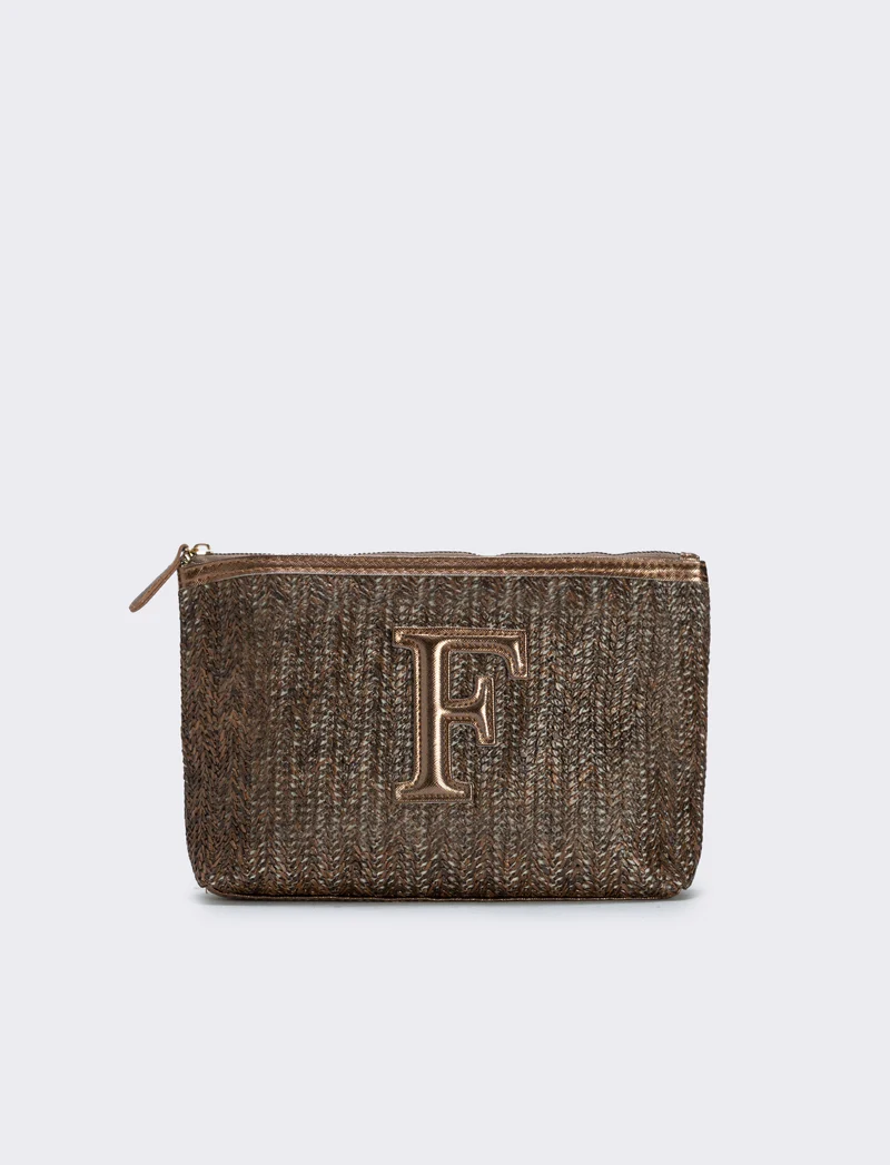 Pochette effetto paglia con lettera - var 3