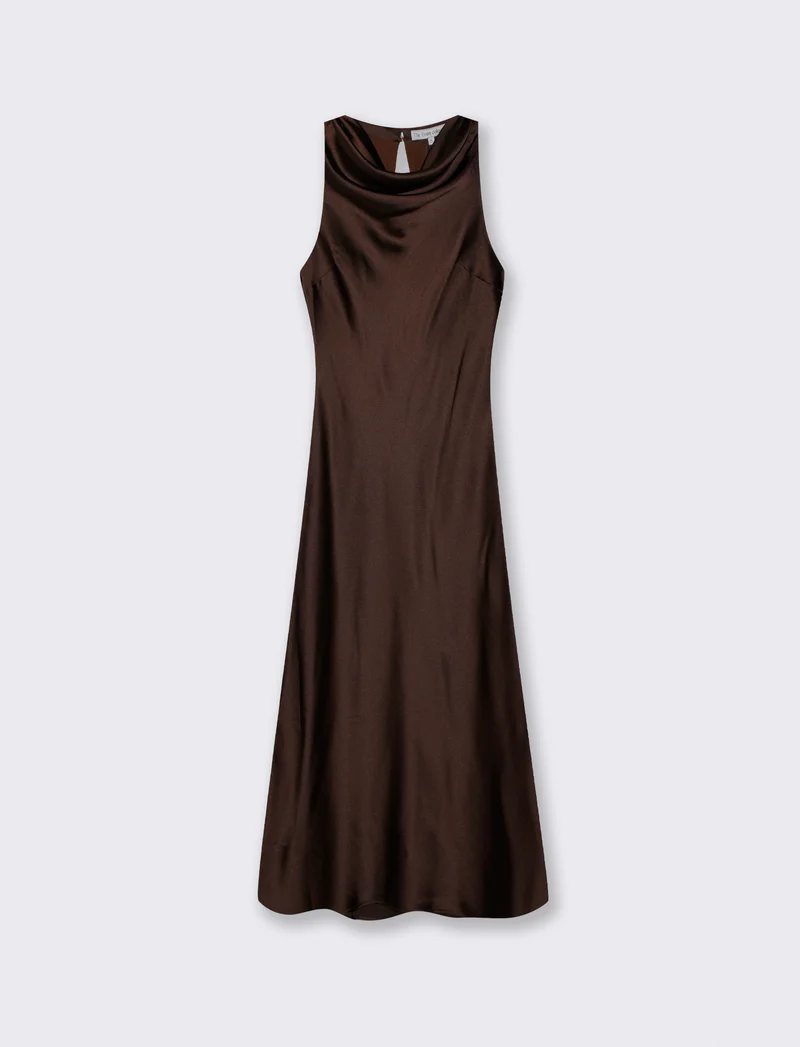 Vestito lungo in sbieco senza maniche - Cacao