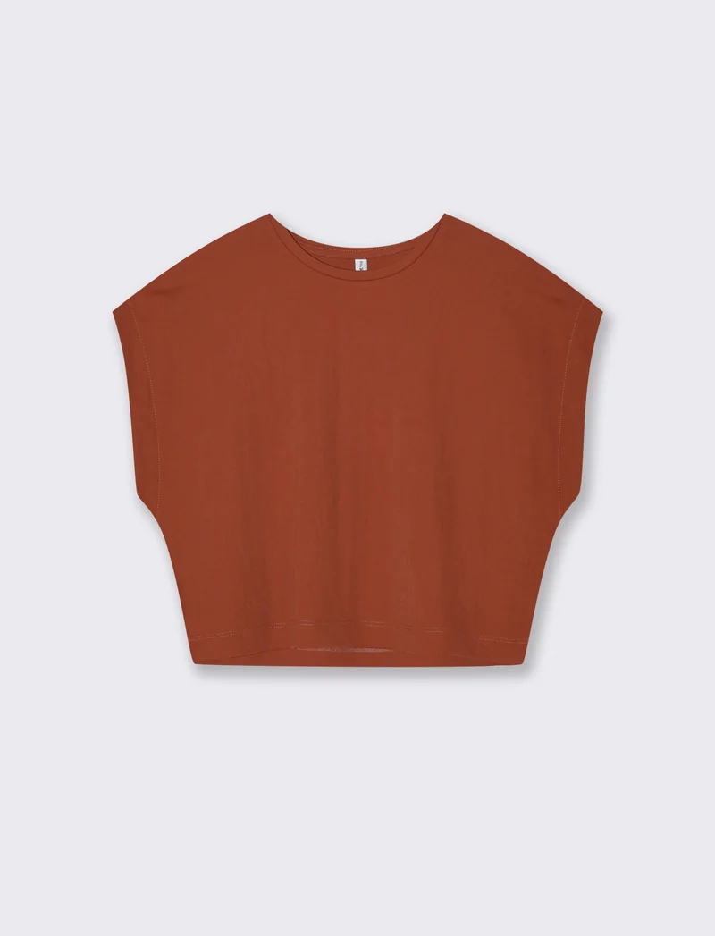 T-Shirt Basica Manica Corta Crop - Cognac