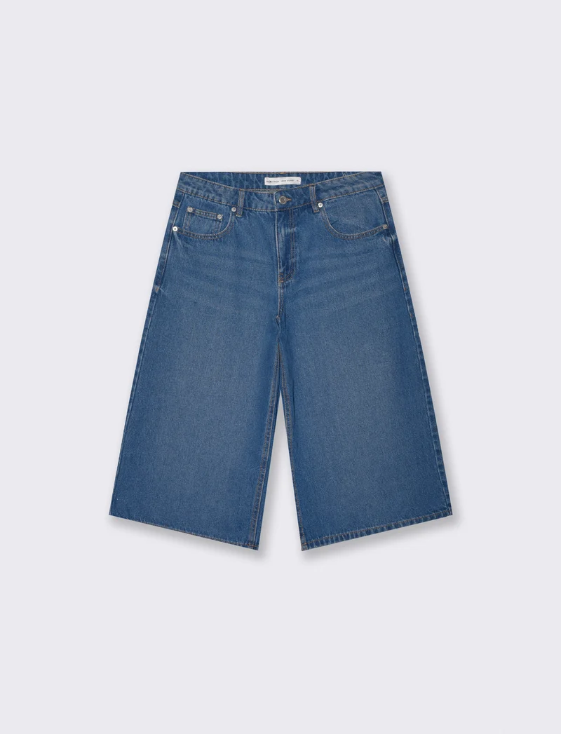 Bermuda Baggy in Denim con Tasche Retro - Denim