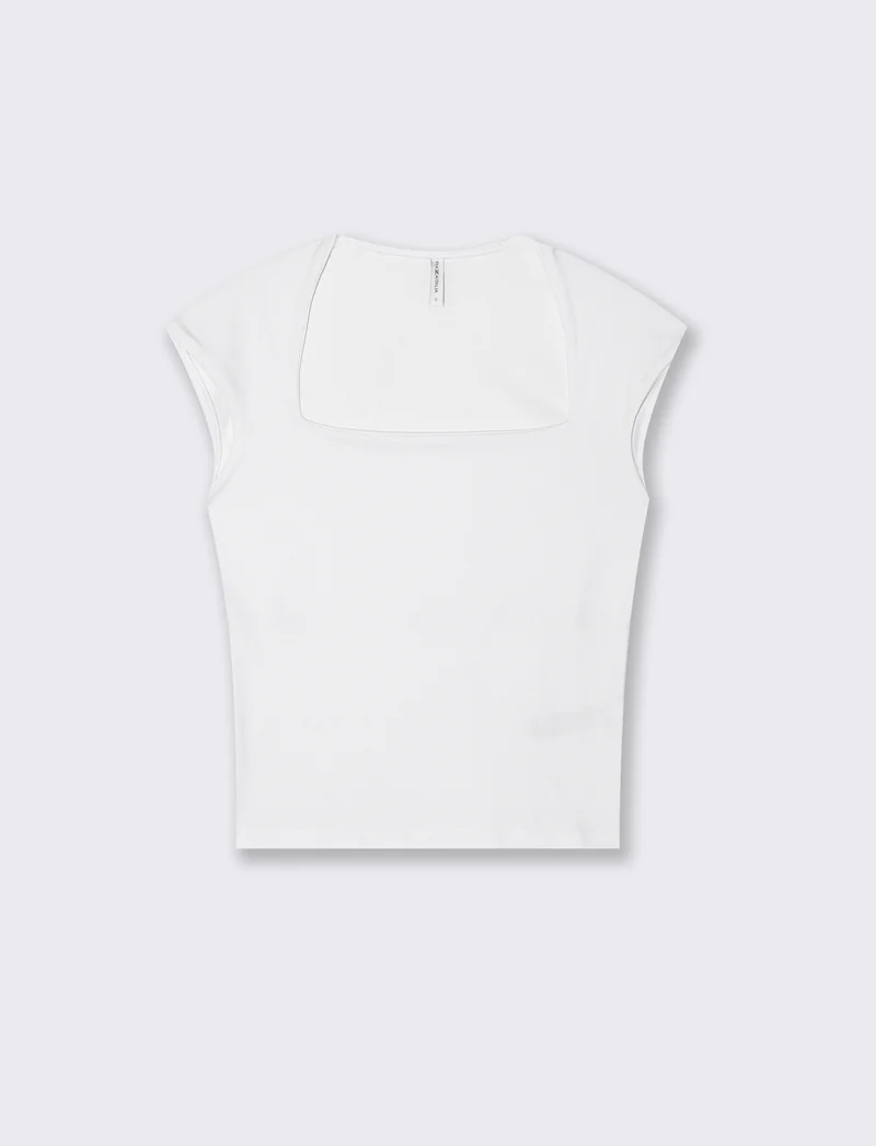 T-Shirt Slim con Spalla Scesa e Scollo Quadrato - Bianco