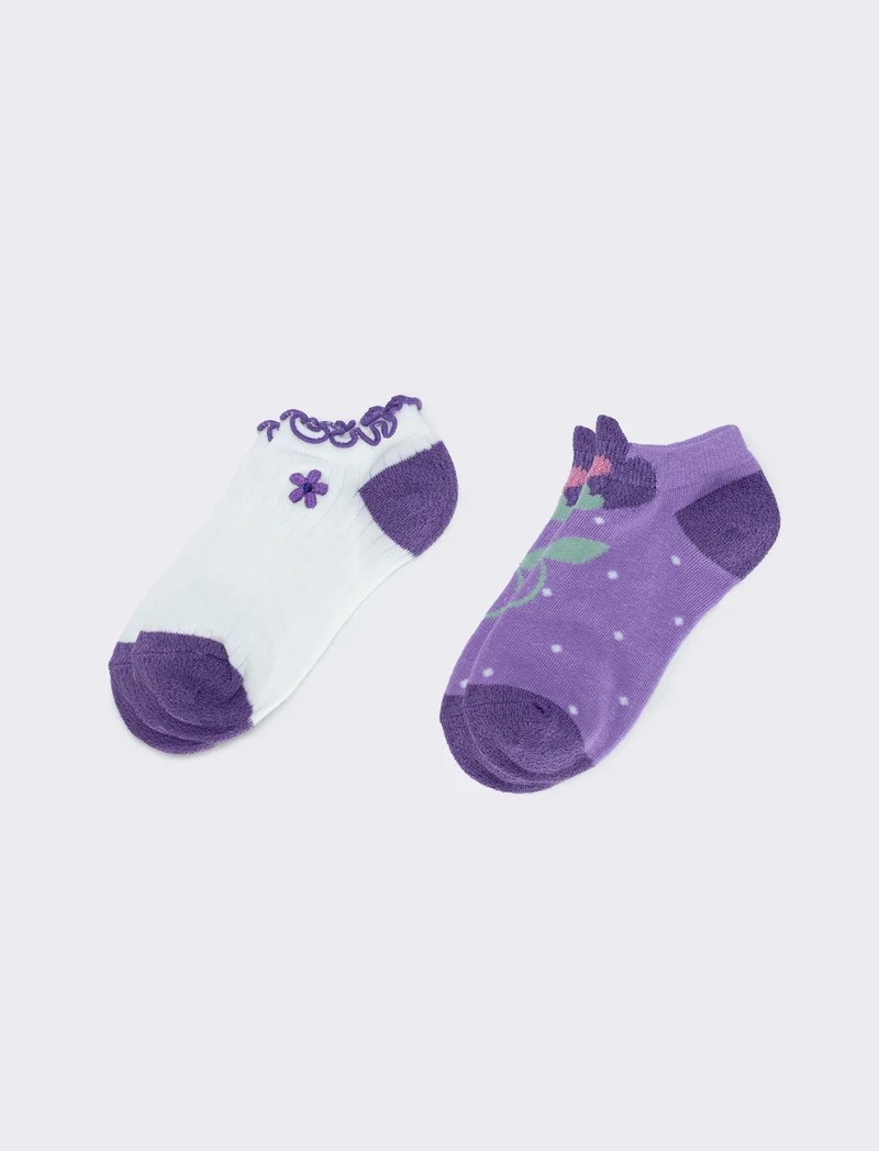 Bipack calzini sneakers con fiori - Lilla