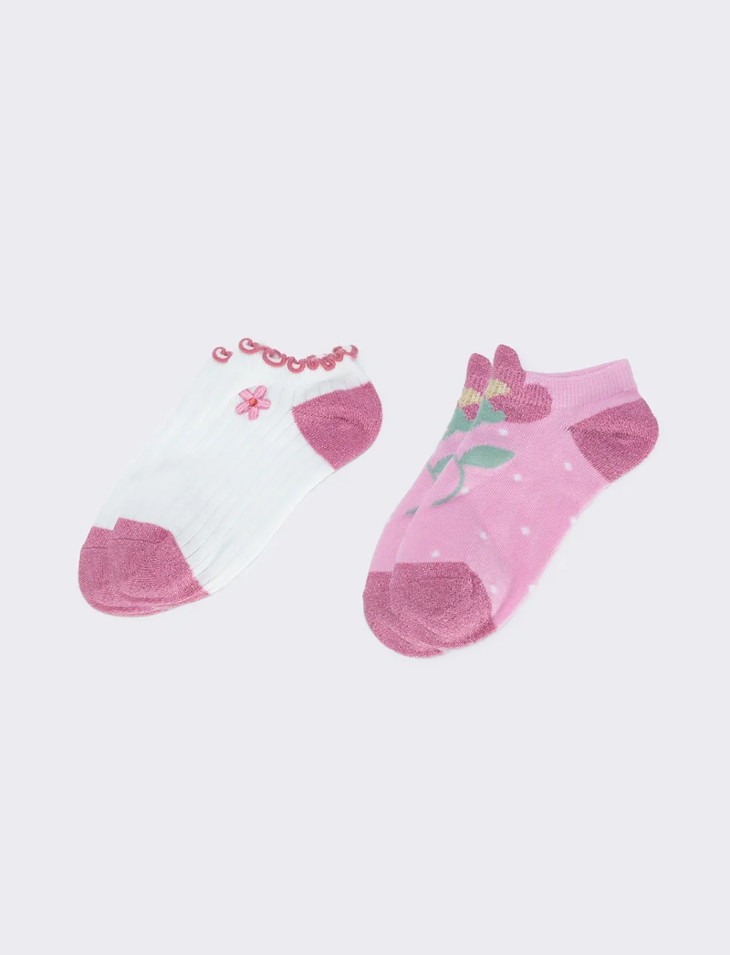 Bipack calzini sneakers con fiori - Rosa