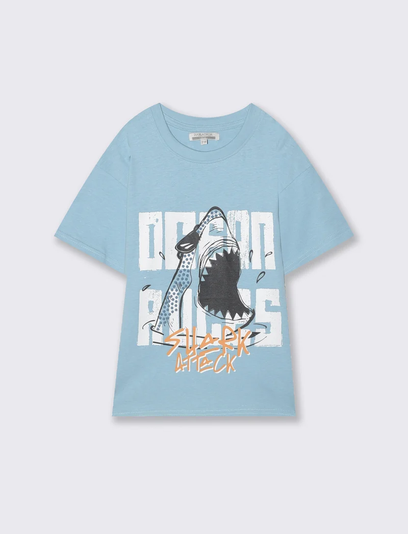 T-shirt mezza manica shark attack - Azzurro