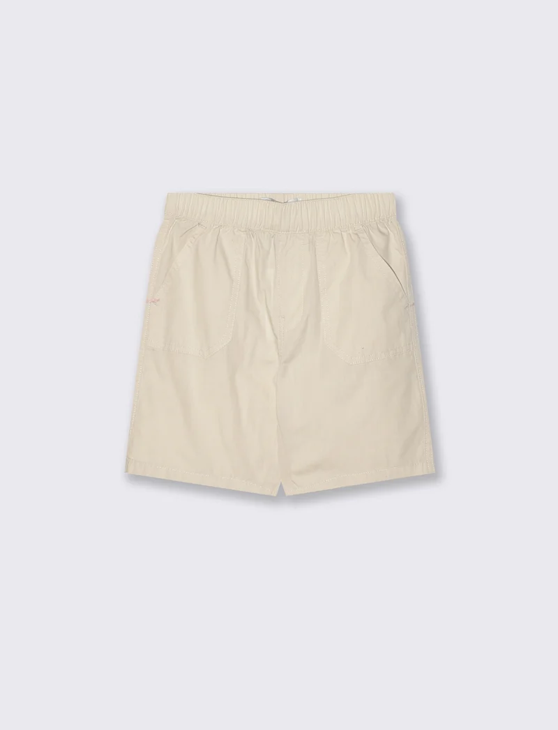 Bermuda in cotone tinta unita con tasche - Beige