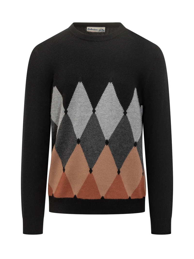Maglione Ballantyne a Rombi Neri Grigi e Marroni