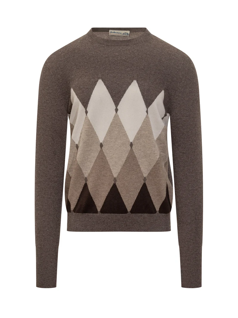 Maglione Ballantyne in Lana Marrone con Motivo Argyle