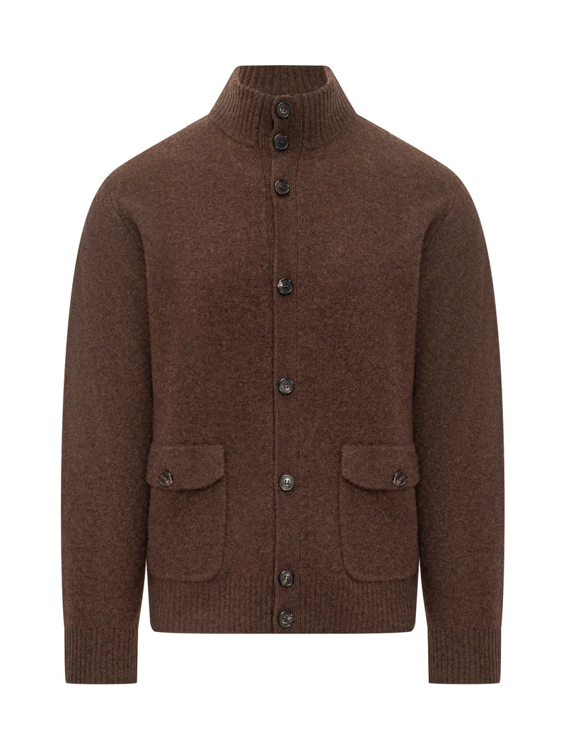 Cardigan Ballantyne in Lana Marrone con Tasche