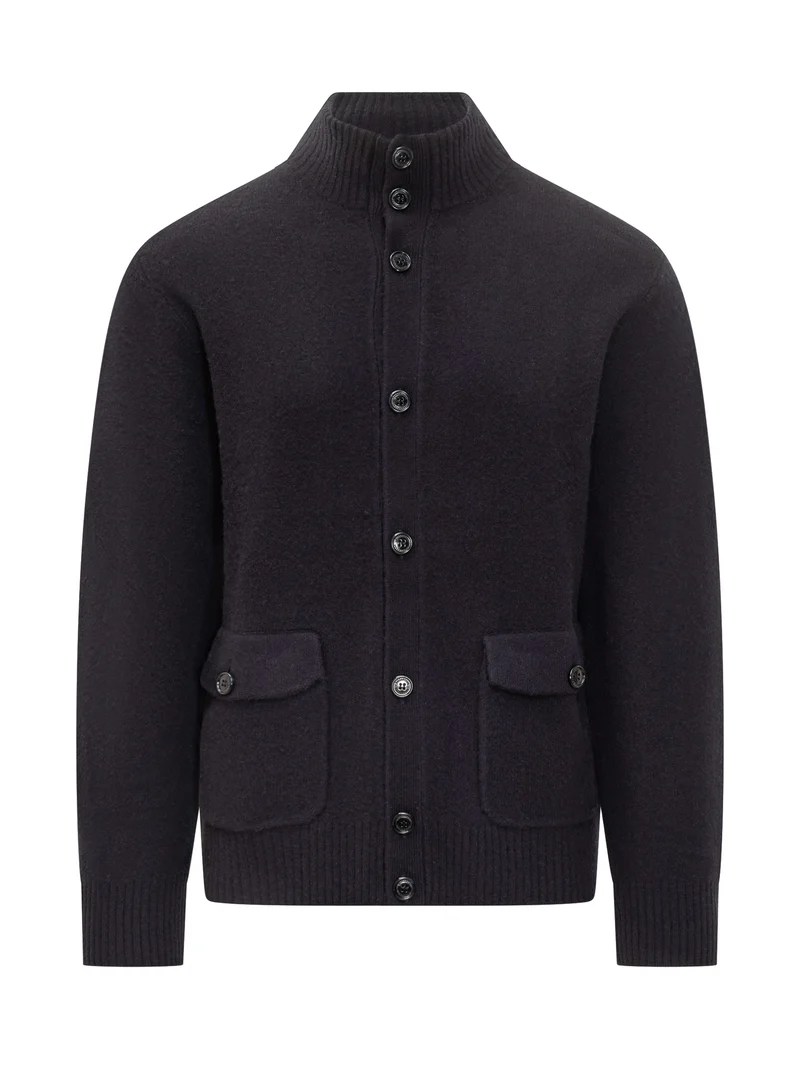 Cardigan Ballantyne in Lana Blu con Tasche
