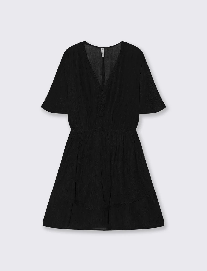 Vestito con Maniche Corte e Scollo a V - Nero
