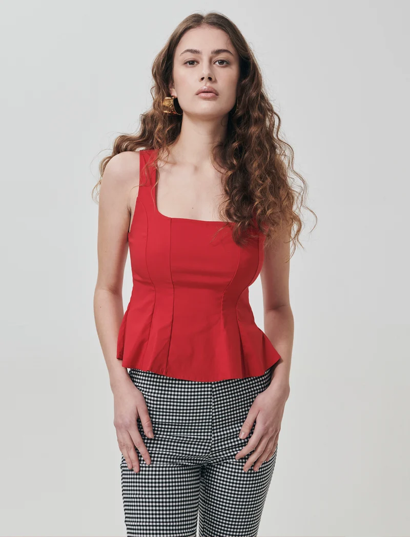 Top con scollo quadrato e zip - Rosso