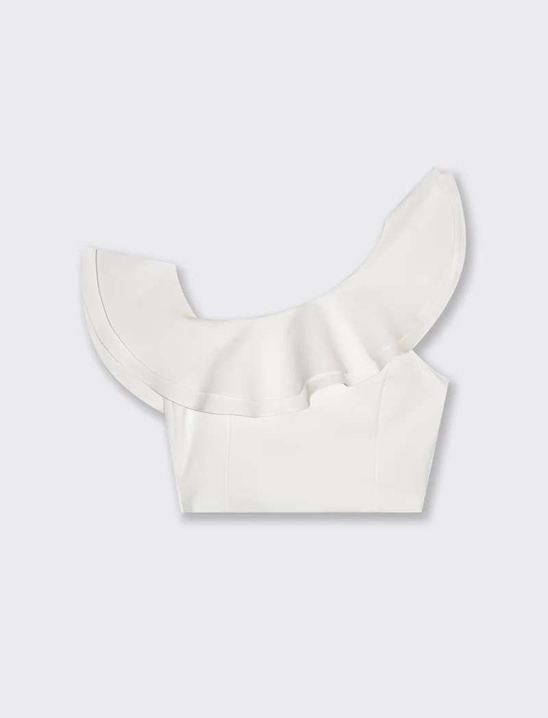 Top Monospalla con Rouches e Zip Lato - Bianco