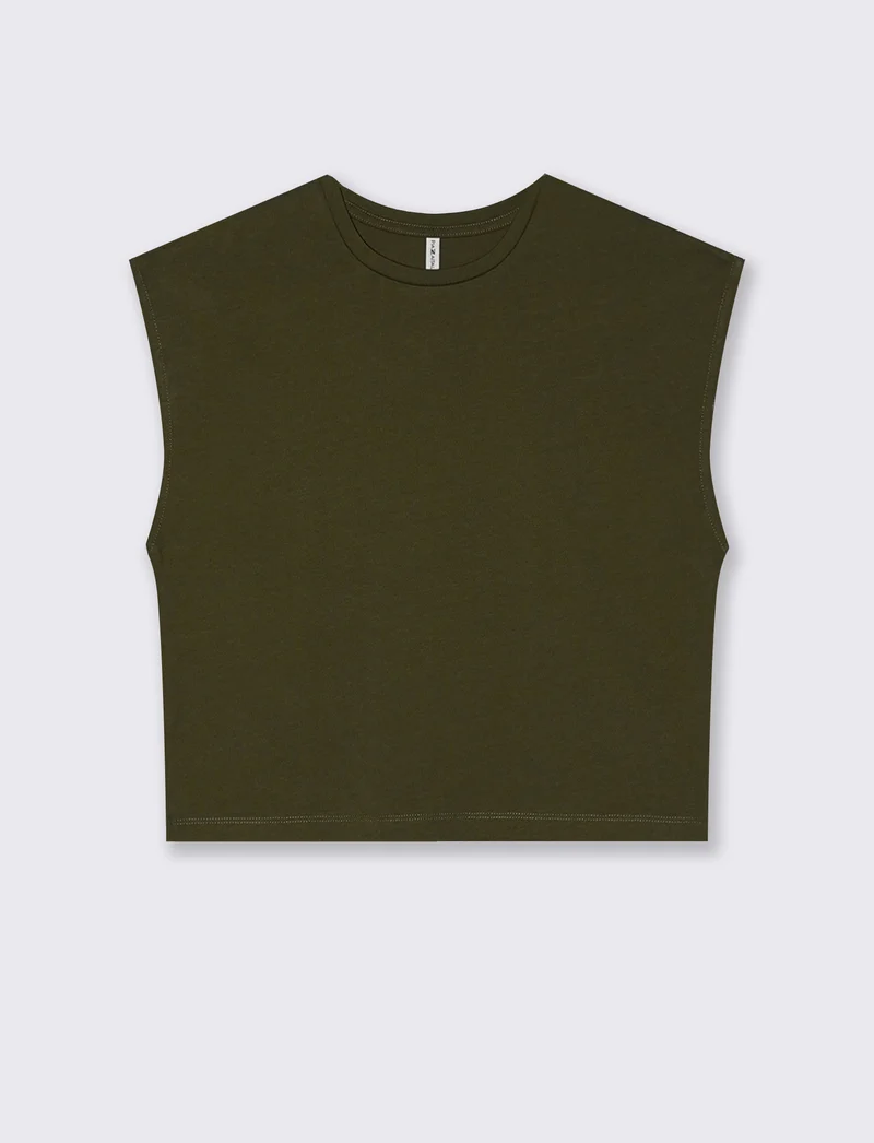 T-Shirt Crop Basica Girocollo - Kaky 1