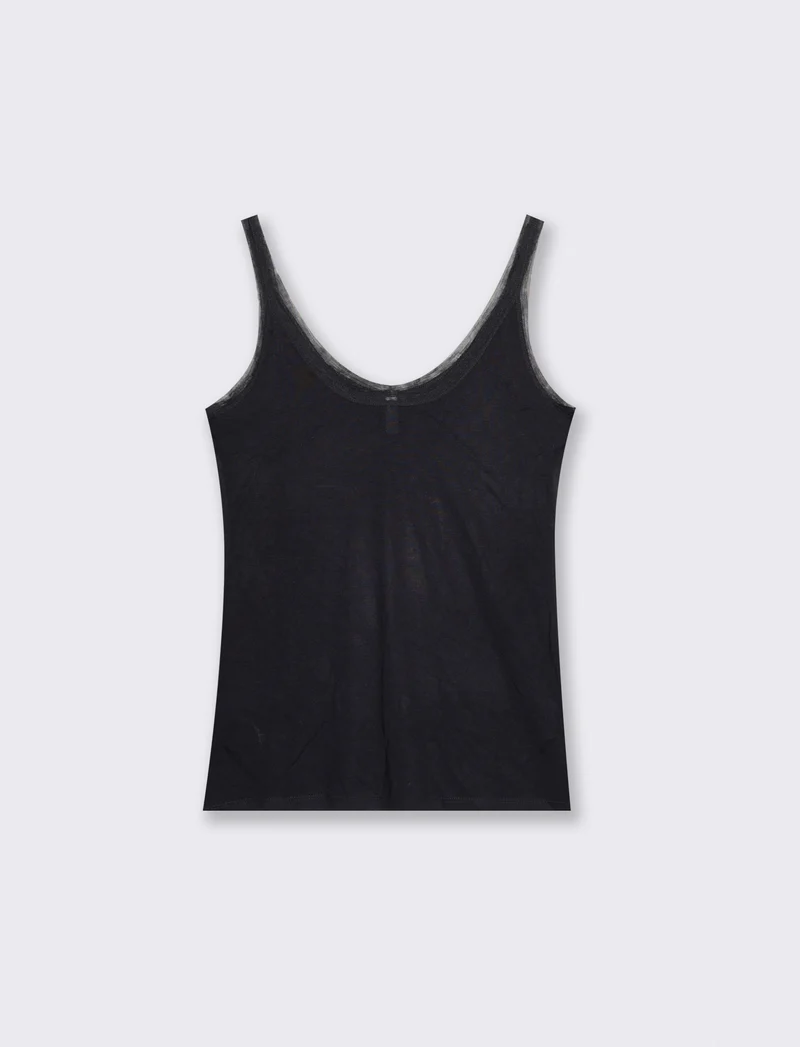 Top con inserti in mesh e bretelle - Nero