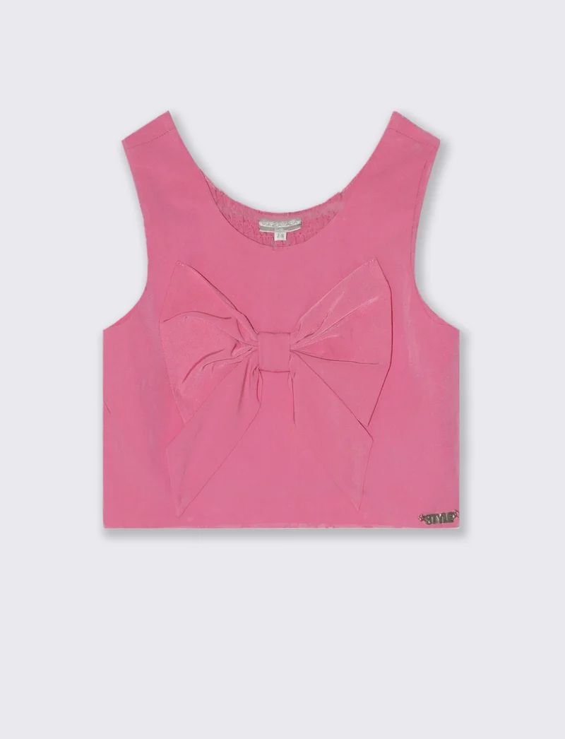 Top elegante in cotone con fiocco decorativo - Rosa