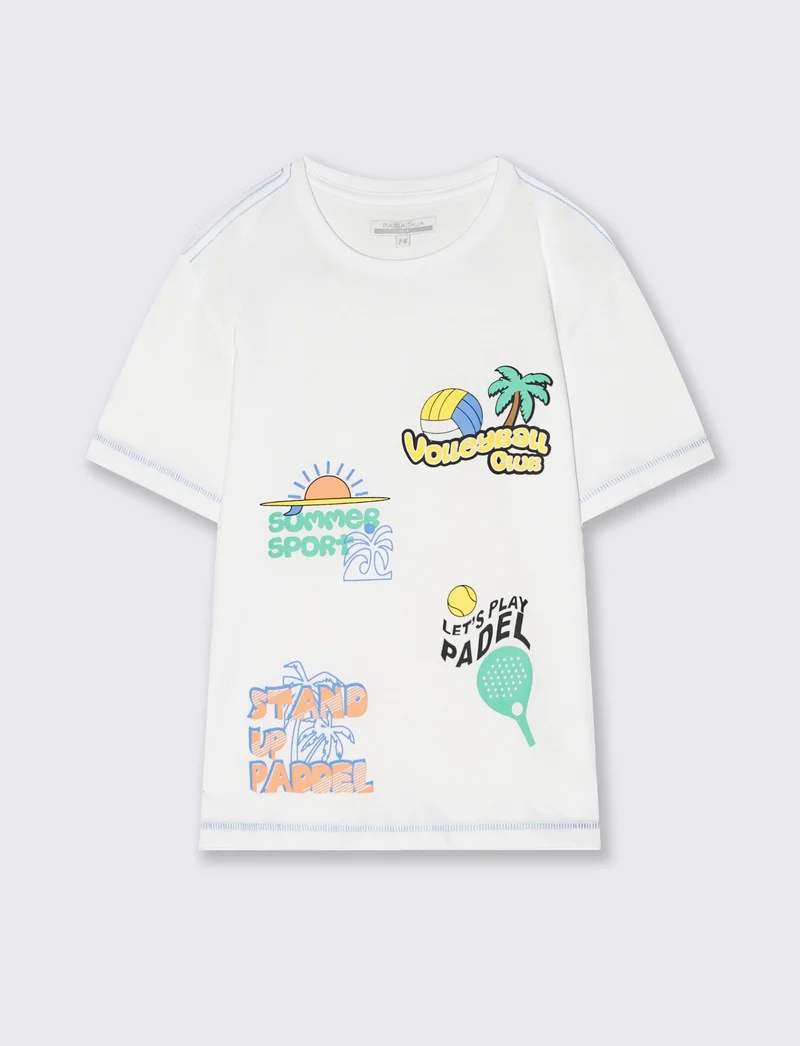 T-shirt mezza manica con stampa frontale - Bianco