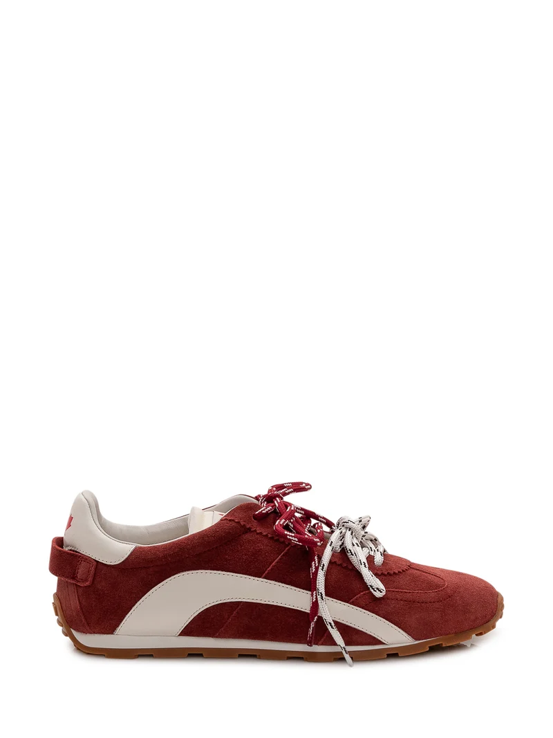 Sneakers in Pelle Scamosciata con Lacci a Contrasto