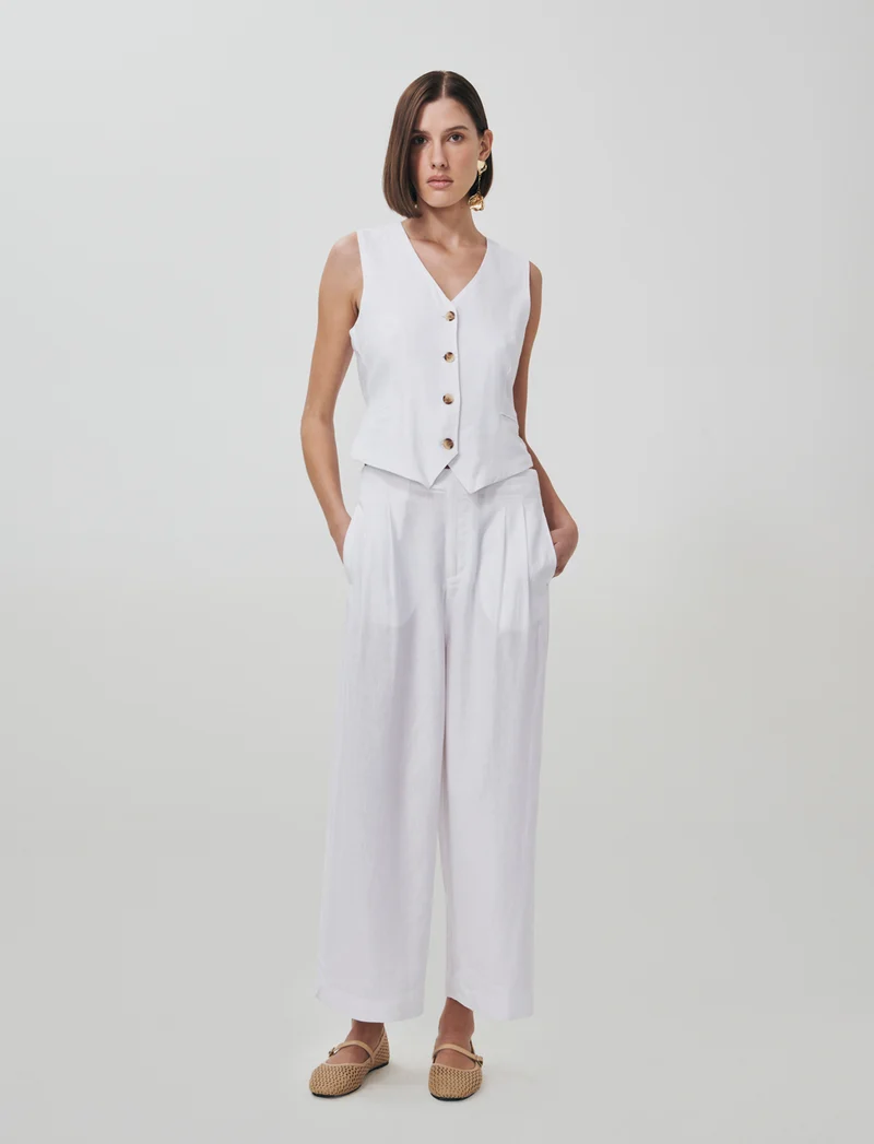 Pantalone Vita Alta con Tasche Laterali - Bianco