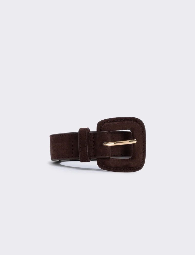 Cintura suede con fibbia quadrata elegante - Marrone