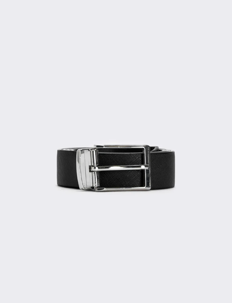 Cintura double face con passante in metallo - Nero
