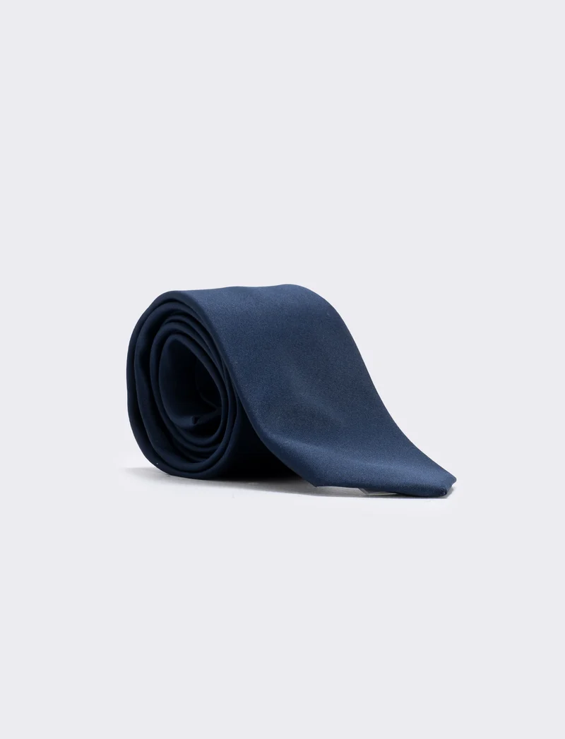 Cravatta 7 cm e pochette bianca uomo - Blu navy