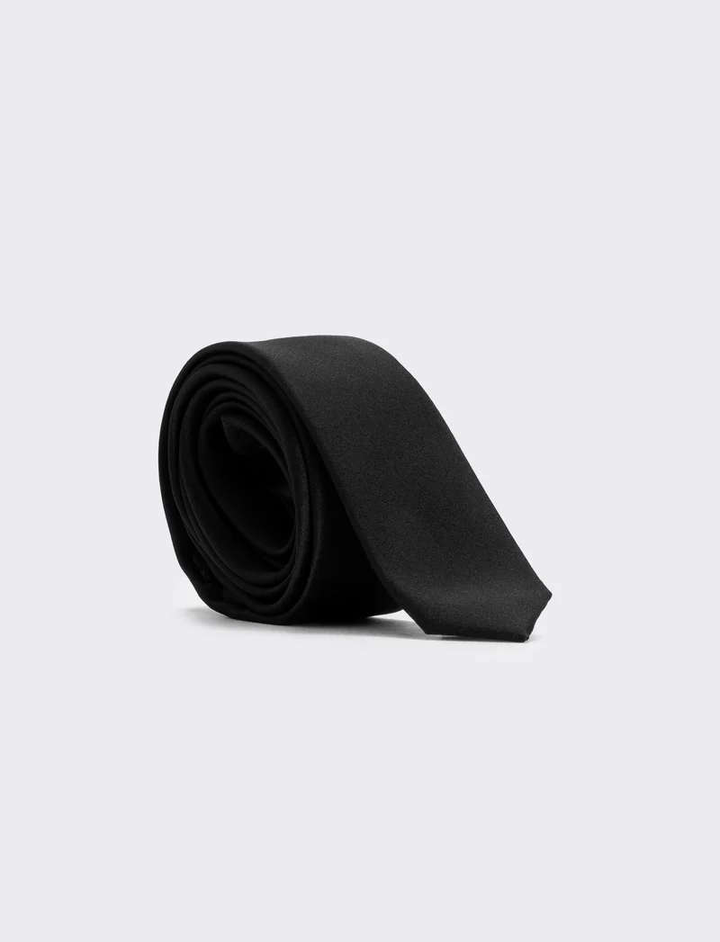 Cravatta raso uomo 4 cm elegante e raffinata - Nero