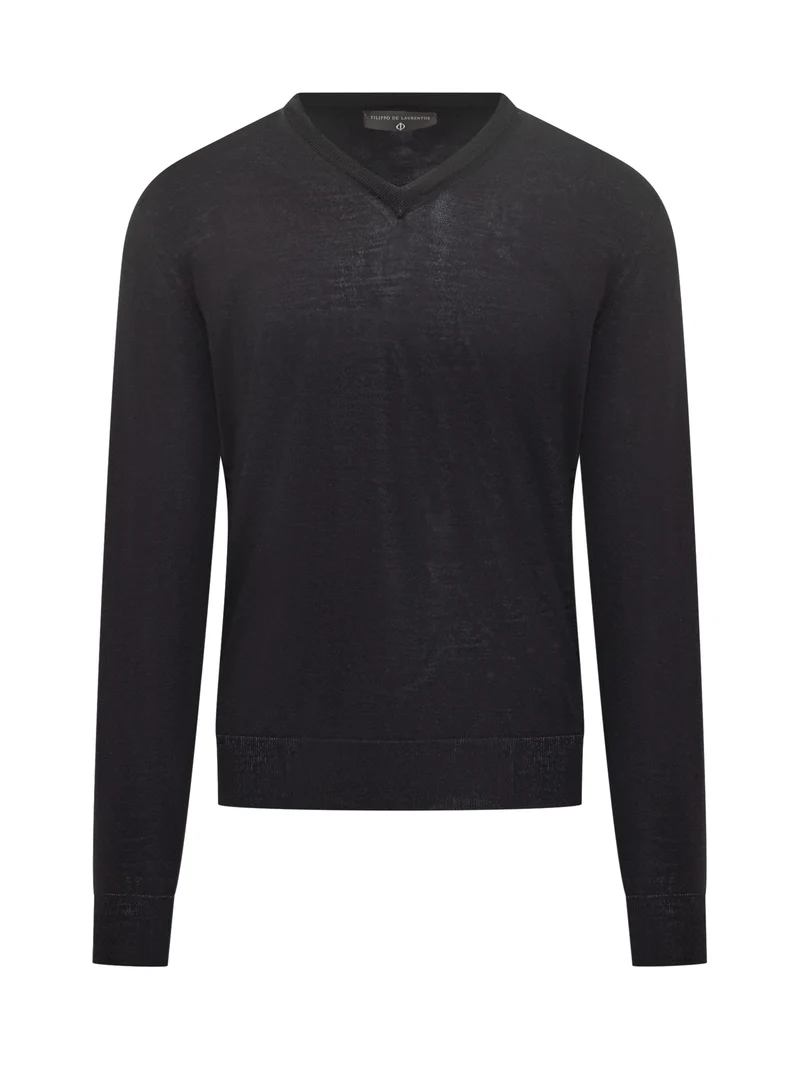 Maglia in Lana Filippo De Laurentiis con Scollo a V Nera