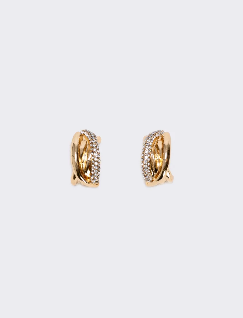 Orecchini cerchi intrecciati con strass - Oro