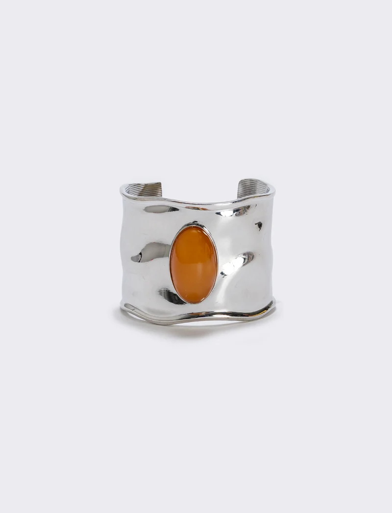 Bracciale rigido largo con grande pietra - Marrone