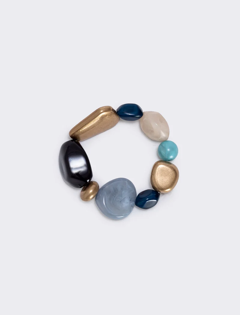 Bracciale elastico con pietre varie forme - Blu