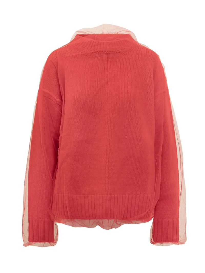Cardigan in Maglia con Tulle Msgm