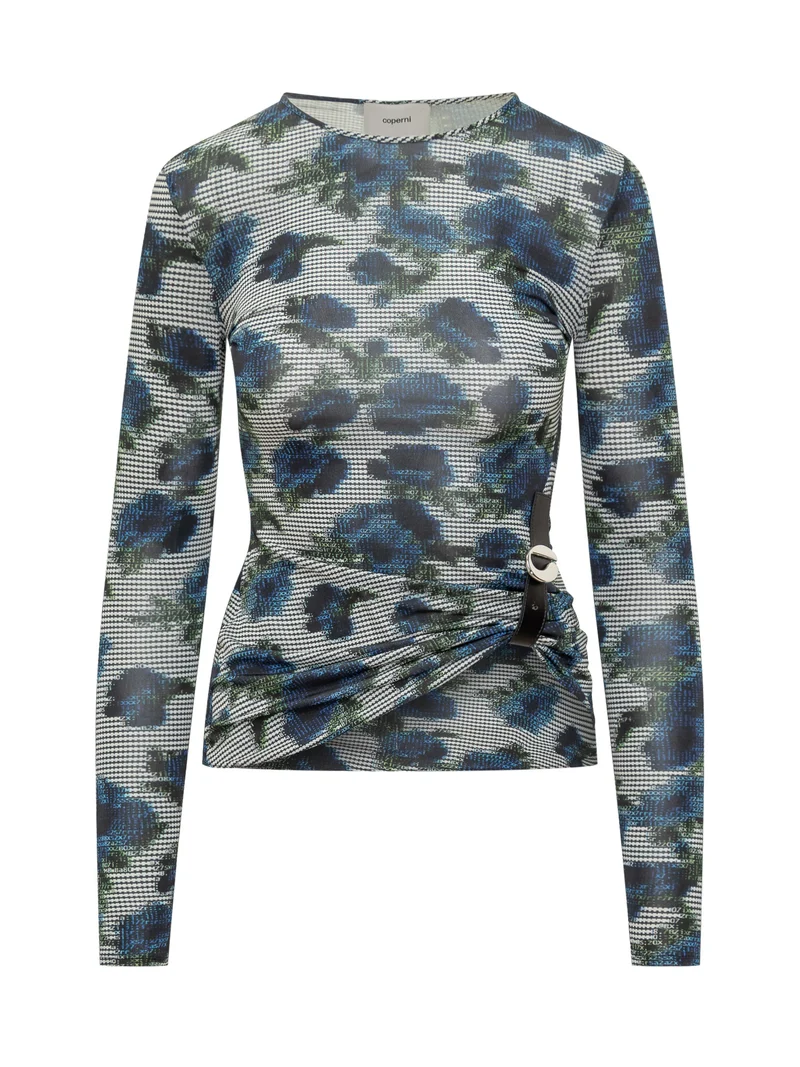 Top Coperni con Stampa Floreale e Fibbia Laterale