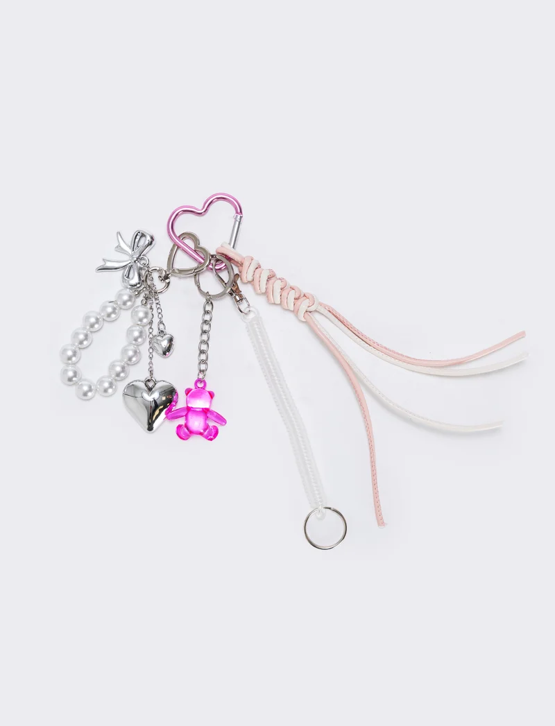 Portachiavi con ciondoli vari soggetti - Rosa