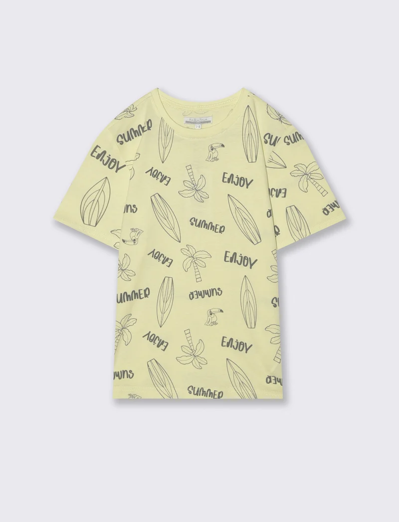 T-shirt in cotone con stampe beach - Giallo