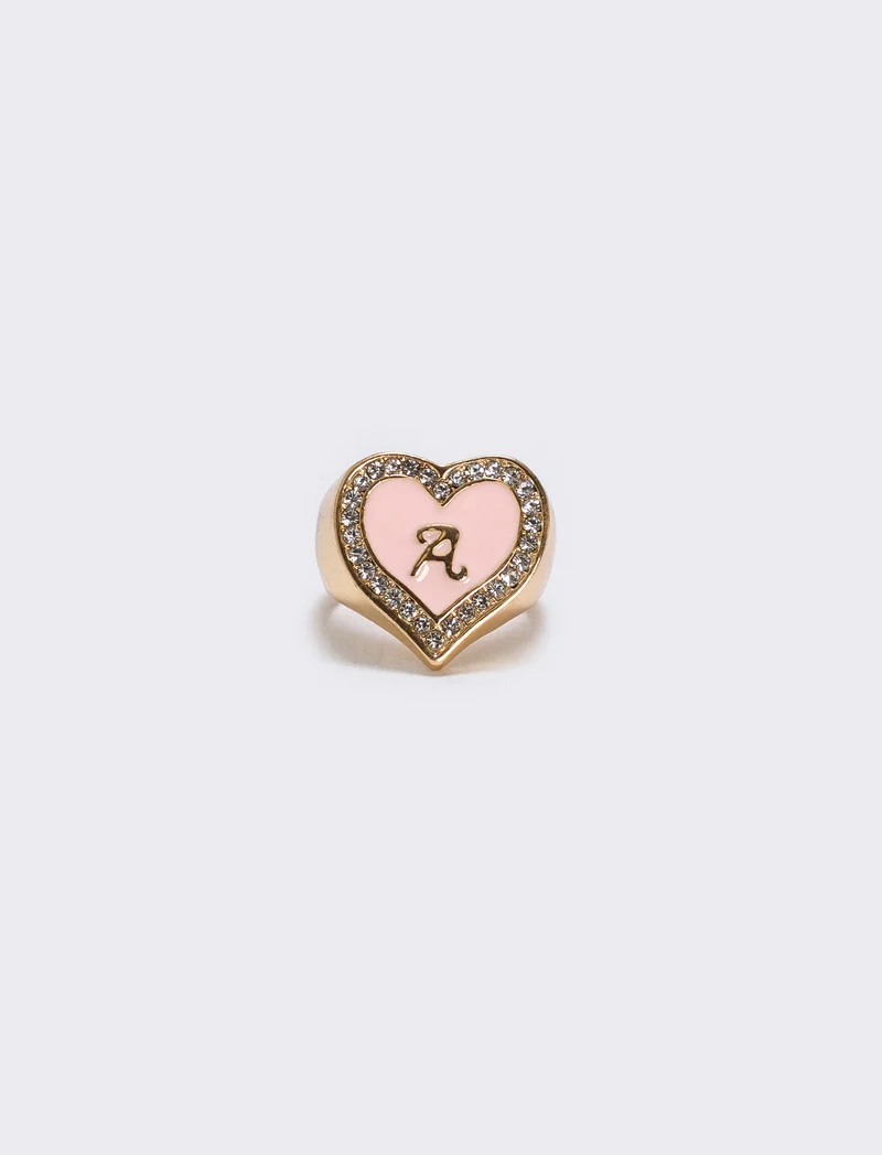 Anello cuore smaltato con strass - var 1