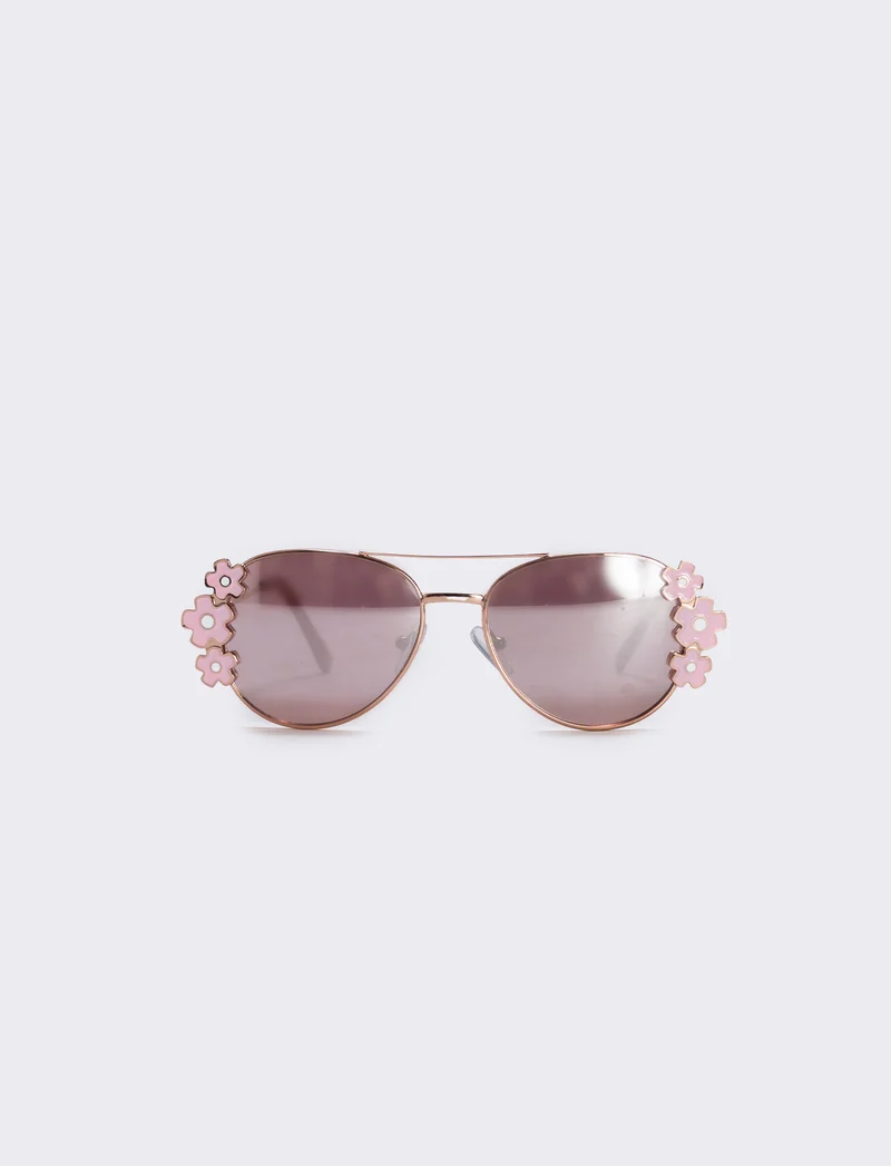 Occhiali da sole in metallo con fiori - Oro rosa