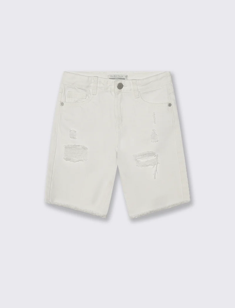 Bermuda denim bianco con rotture fashion - Bianco